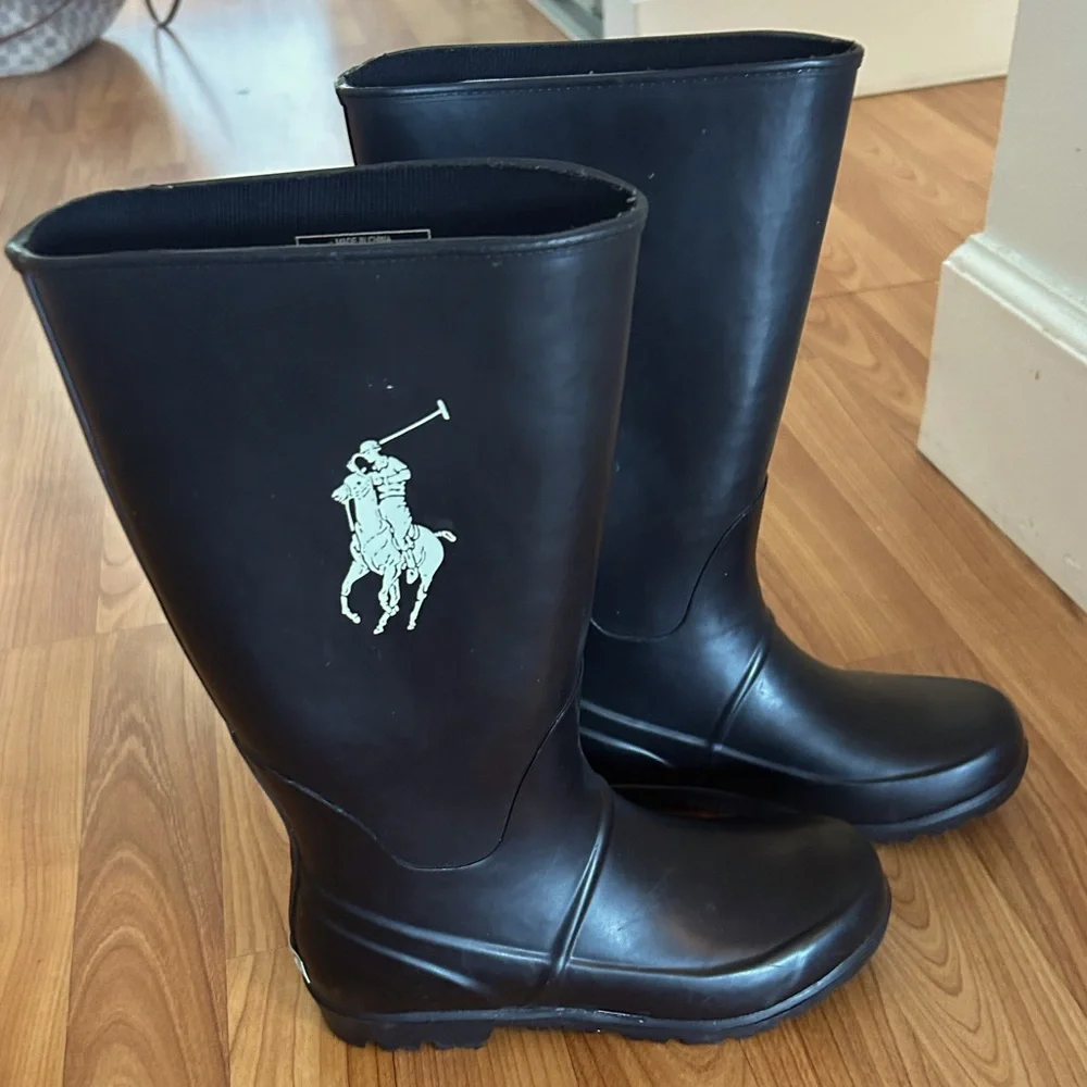 Polo by Ralph Lauren Black Rain & Snow Boots with White Polo Logo